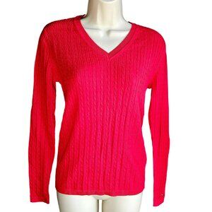 Tommy Hilfiger Women's Cotton Cable Ivy V-Neck Sweater - Lightweight, NWT, XS